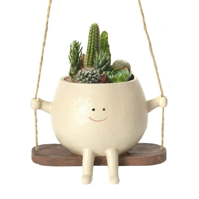 Hanging Planter Smiling Face Resin Weather Resistant