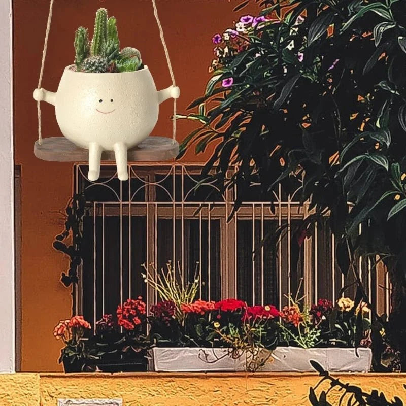 Hanging Planter Smiling Face Resin Weather Resistant