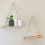 Hanging Shelf Wooden Rope Suspended Minimalist Style