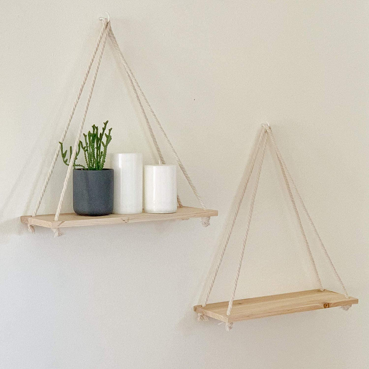 Hanging Shelf Wooden Rope Suspended Minimalist Style