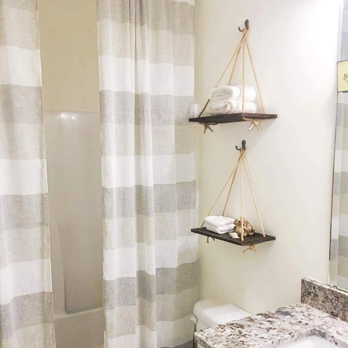 Hanging Shelf Wooden Rope Suspended Minimalist Style