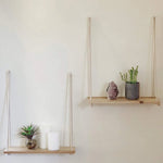 Hanging Shelf Wooden Rope Suspended Minimalist Style