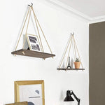 Hanging Shelf Wooden Rope Suspended Minimalist Style