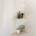 Hanging Shelf Wooden Rope Suspended Minimalist Style