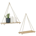 Hanging Shelf Wooden Rope Suspended Minimalist Style