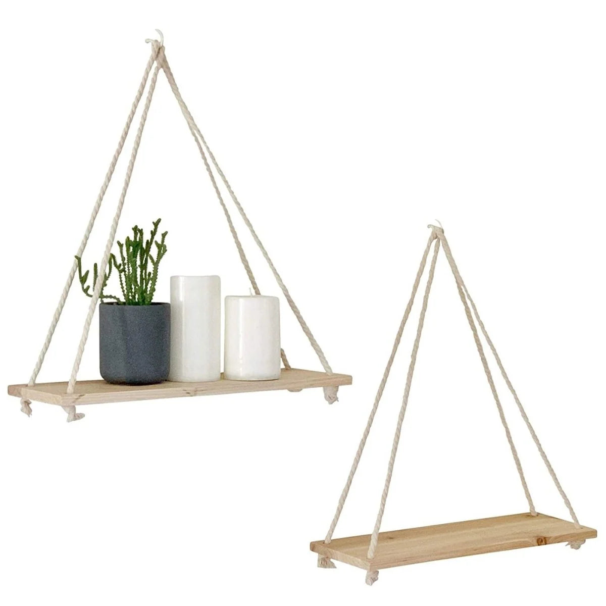 Hanging Shelf Wooden Rope Suspended Minimalist Style