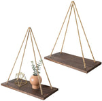 Hanging Shelf Wooden Rope Suspended Minimalist Style