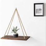 Hanging Shelf Wooden Rope Suspended Minimalist Style