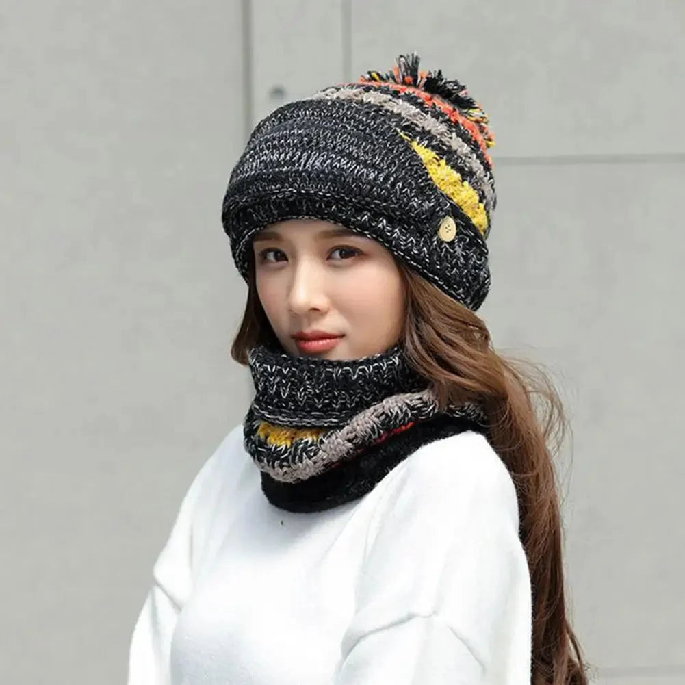 Hat And Scarf Set Velvet Lined Removable Face Mask