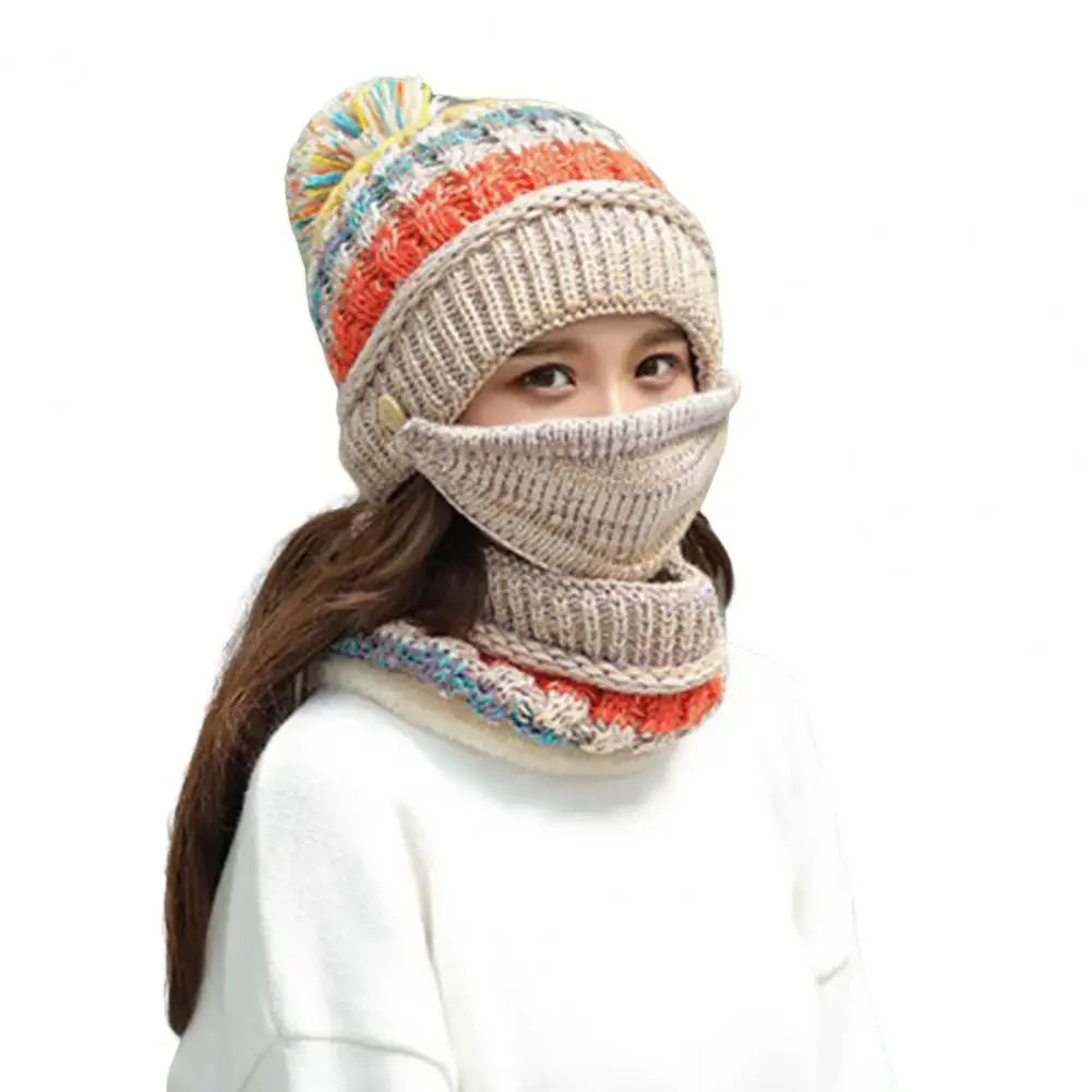 Hat And Scarf Set Velvet Lined Removable Face Mask