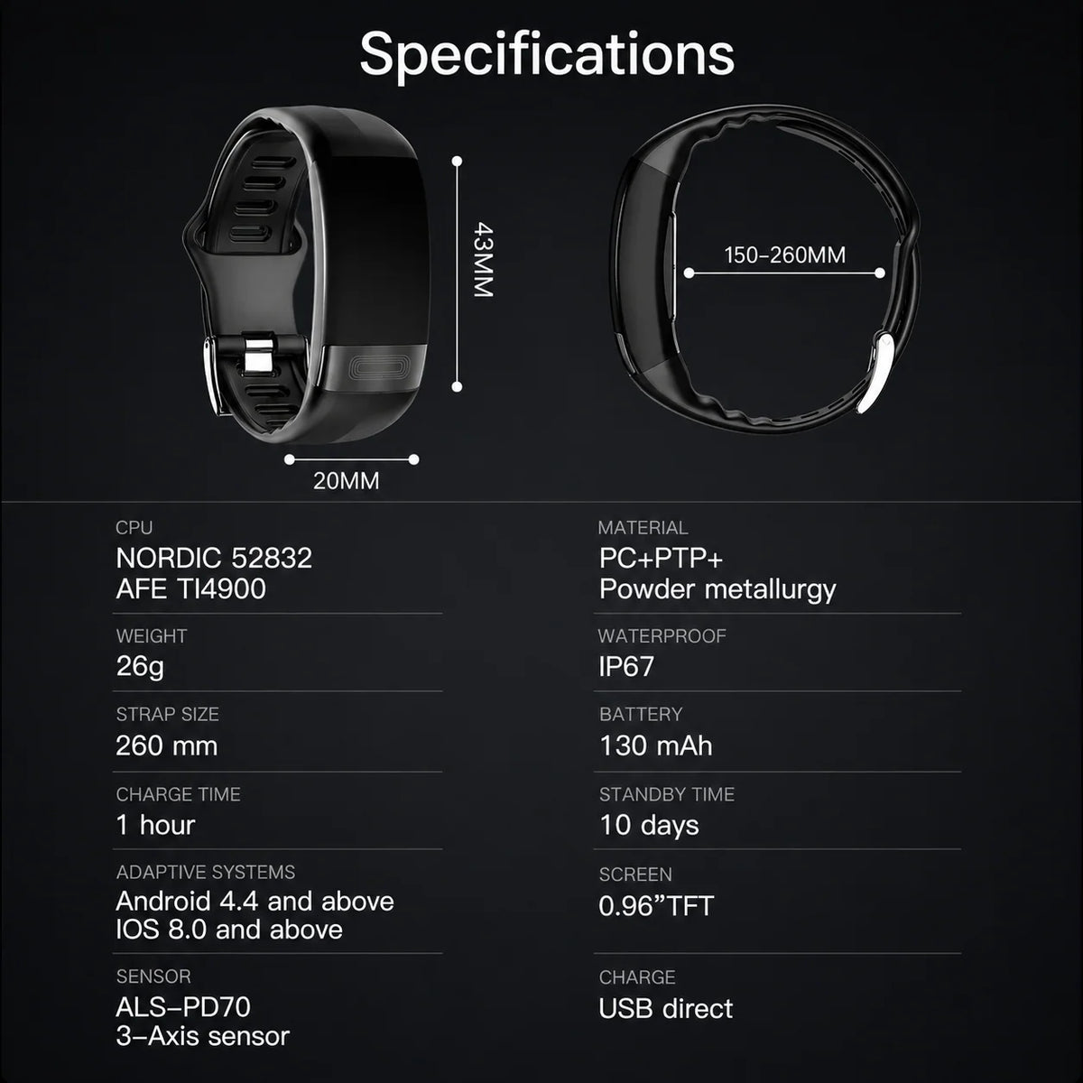 Health Tracker Bracelet Heart Rate & SpO2