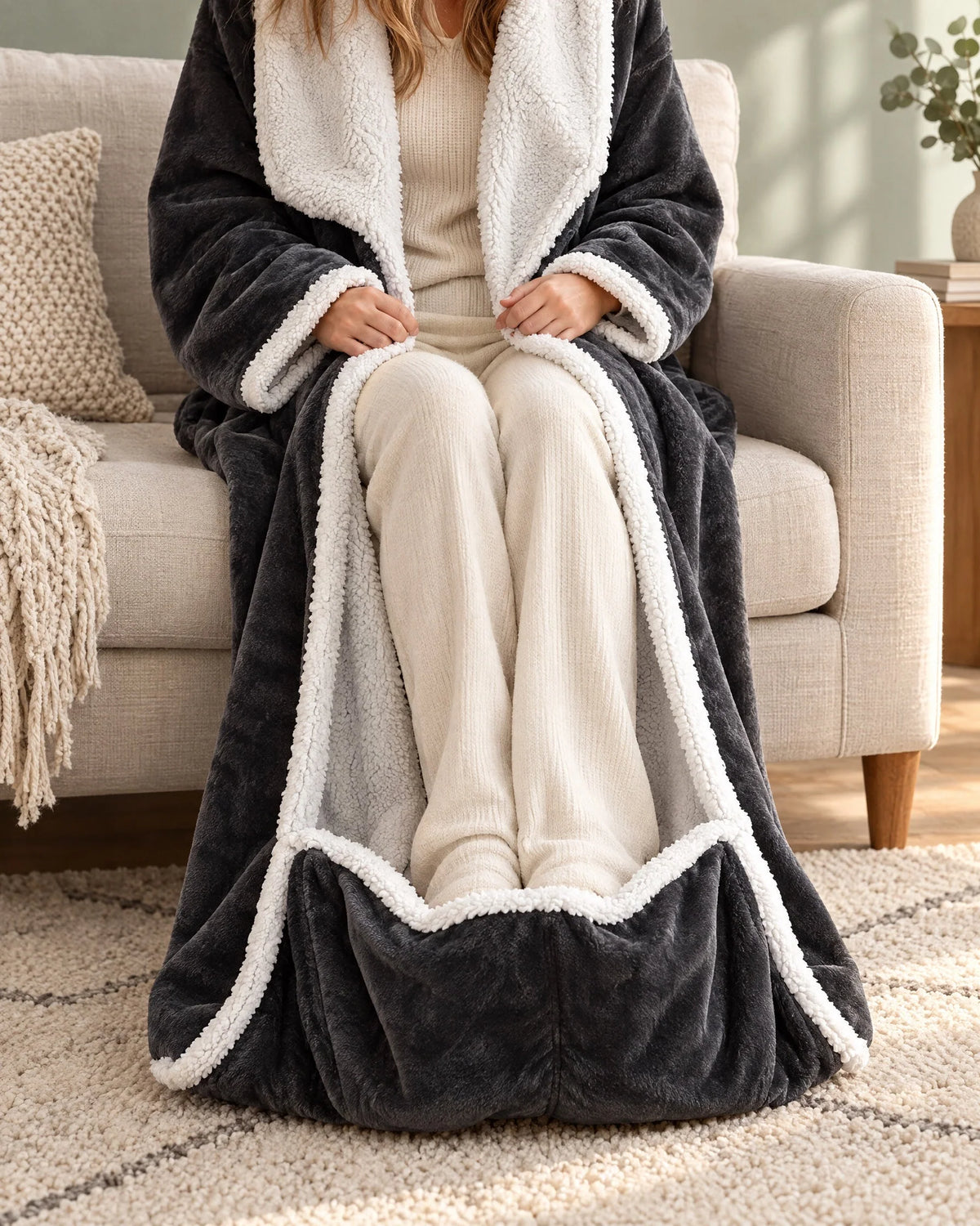 Heated Blanket Robe Adjustable Heat Sherpa Lined Foot Pocket
