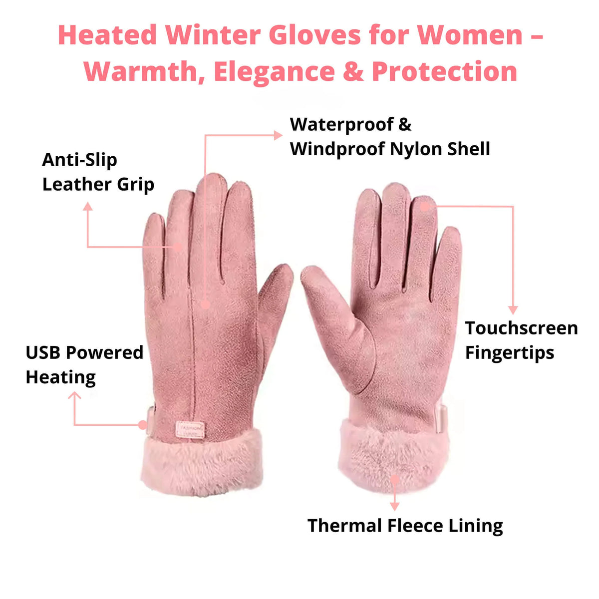 Heated Gloves USB Rechargeable Waterproof Touchscreen-Compatible