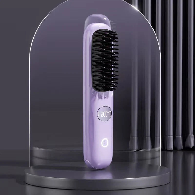 Heated Hair Brush Cordless Ceramic Bristles Scalp Guard