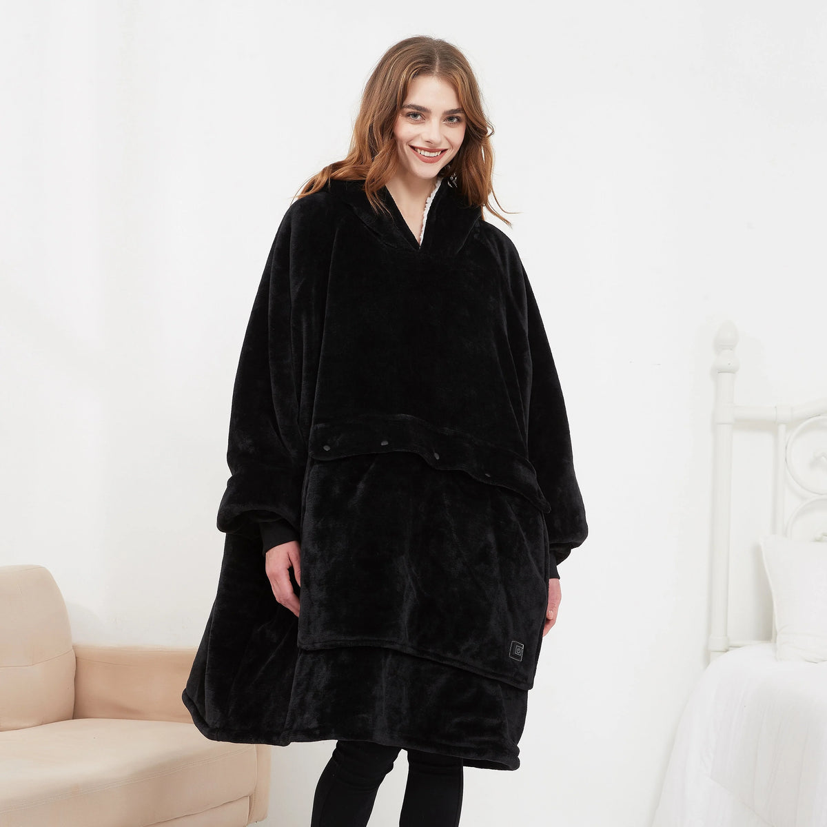 Heated Hoodie Blanket Plush Oversized Hood & Sleeves