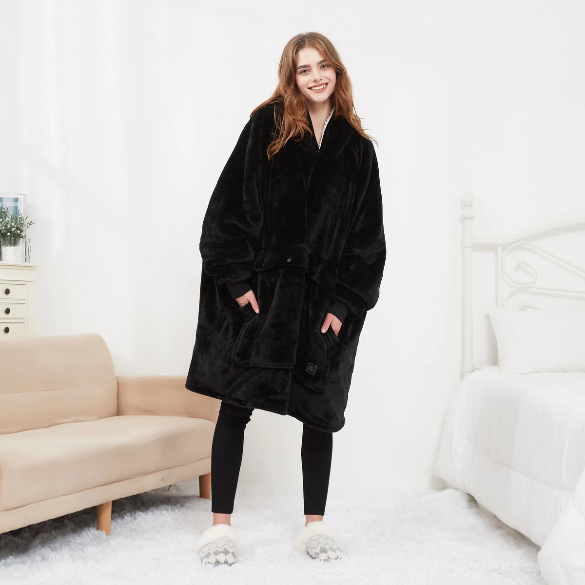 Heated Hoodie Blanket Plush Oversized Hood & Sleeves