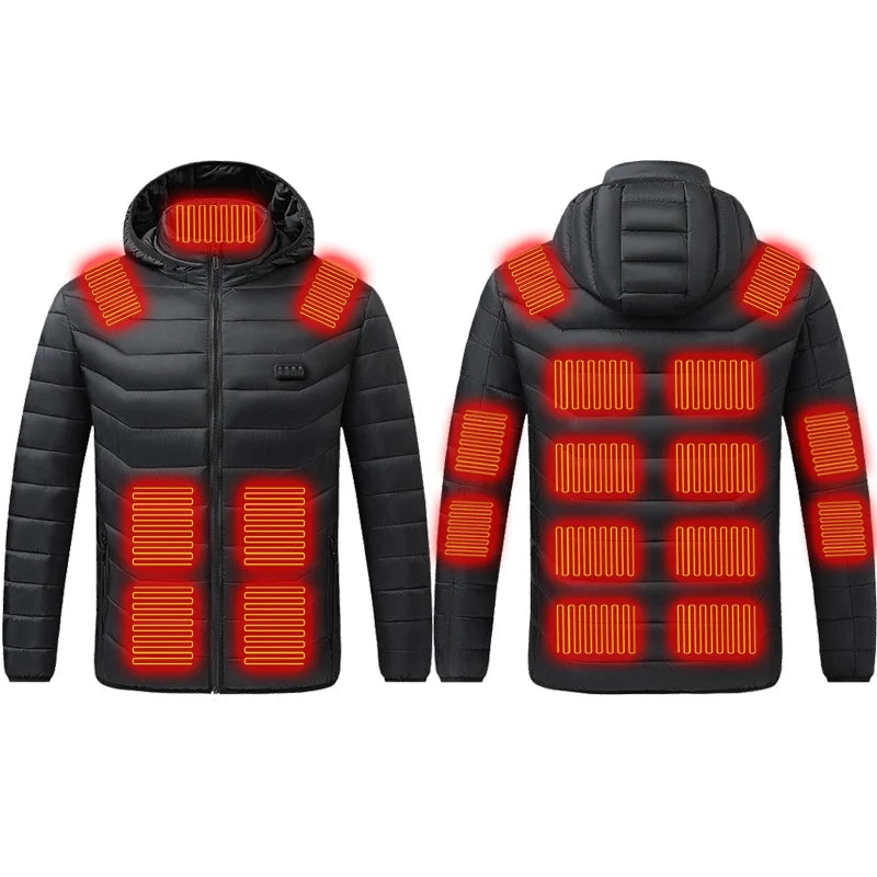 Heated Jacket 21-Zone Heating Hooded Water-Repellent Windproof Polyesters