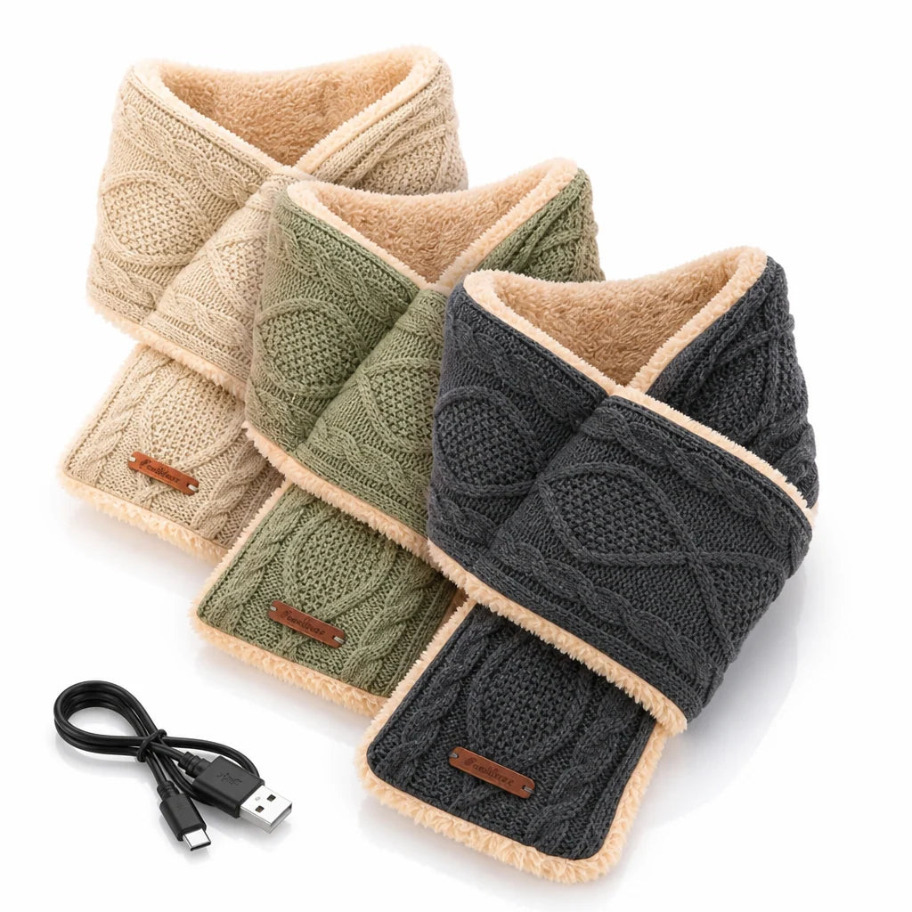 Heated Neck Warmer USB-C Rechargeable 3 Heat Settings Washable Cotton