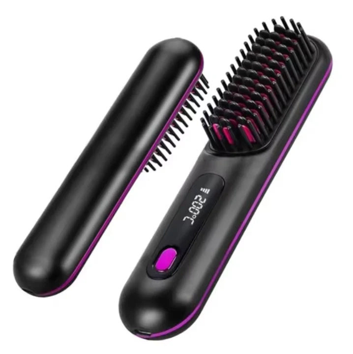 Heated Styling Brush Cordless Ceramic Bristles For Short Hair