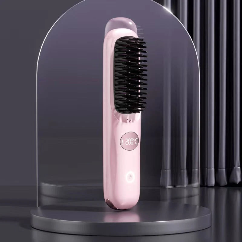 Heated Styling Brush Cordless Ceramic Bristles For Short Hair