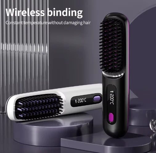 Heated Styling Brush Cordless Ceramic Bristles For Short Hair