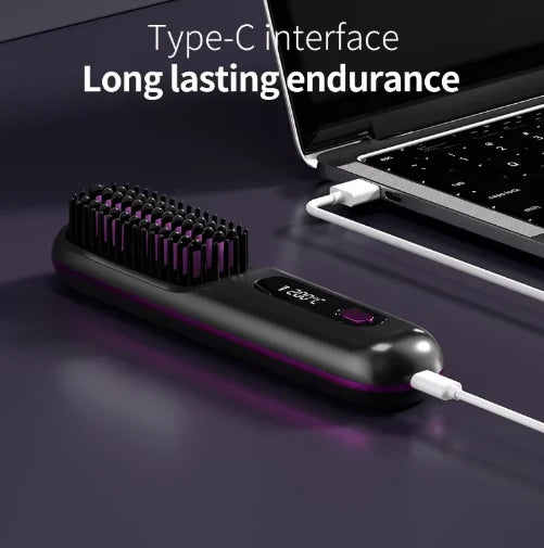 Heated Styling Brush Cordless Ceramic Bristles Scalp Guard