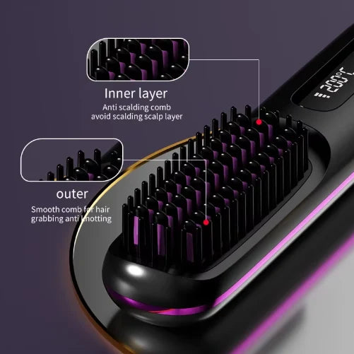 Heated Styling Brush Cordless Ceramic Bristles Scalp Protection