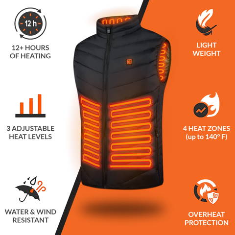 Heated Vest Adjustable Heat & 12-Hour Warmth