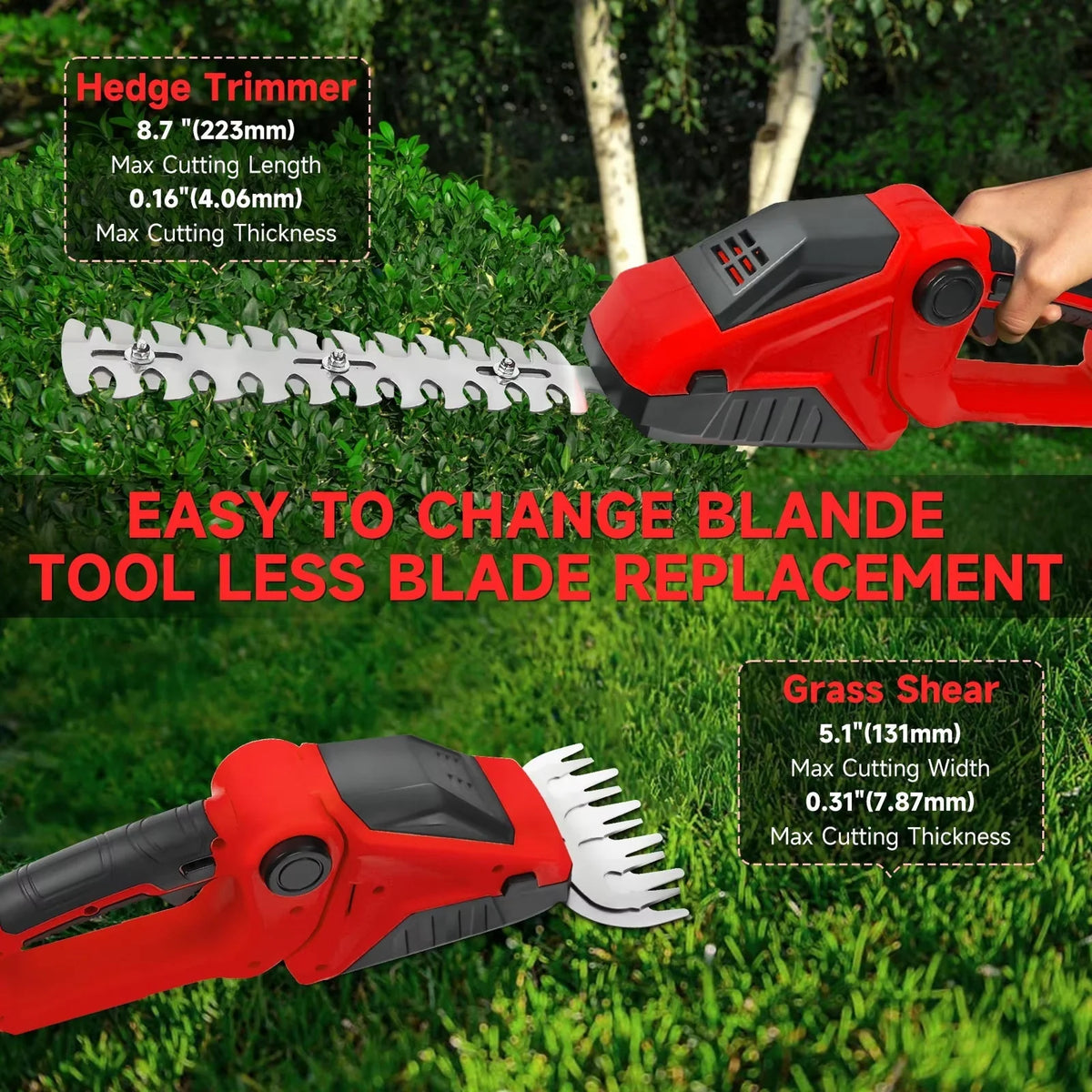 Hedge Trimmer Cordless Ultra-Light One-Handed 20V Compatible
