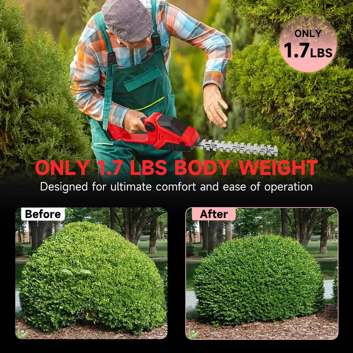 Hedge Trimmer Cordless Ultra-Light One-Handed 20V Compatible
