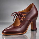 Heels Genuine Leather Lace-Up Sculpted Curved Heel