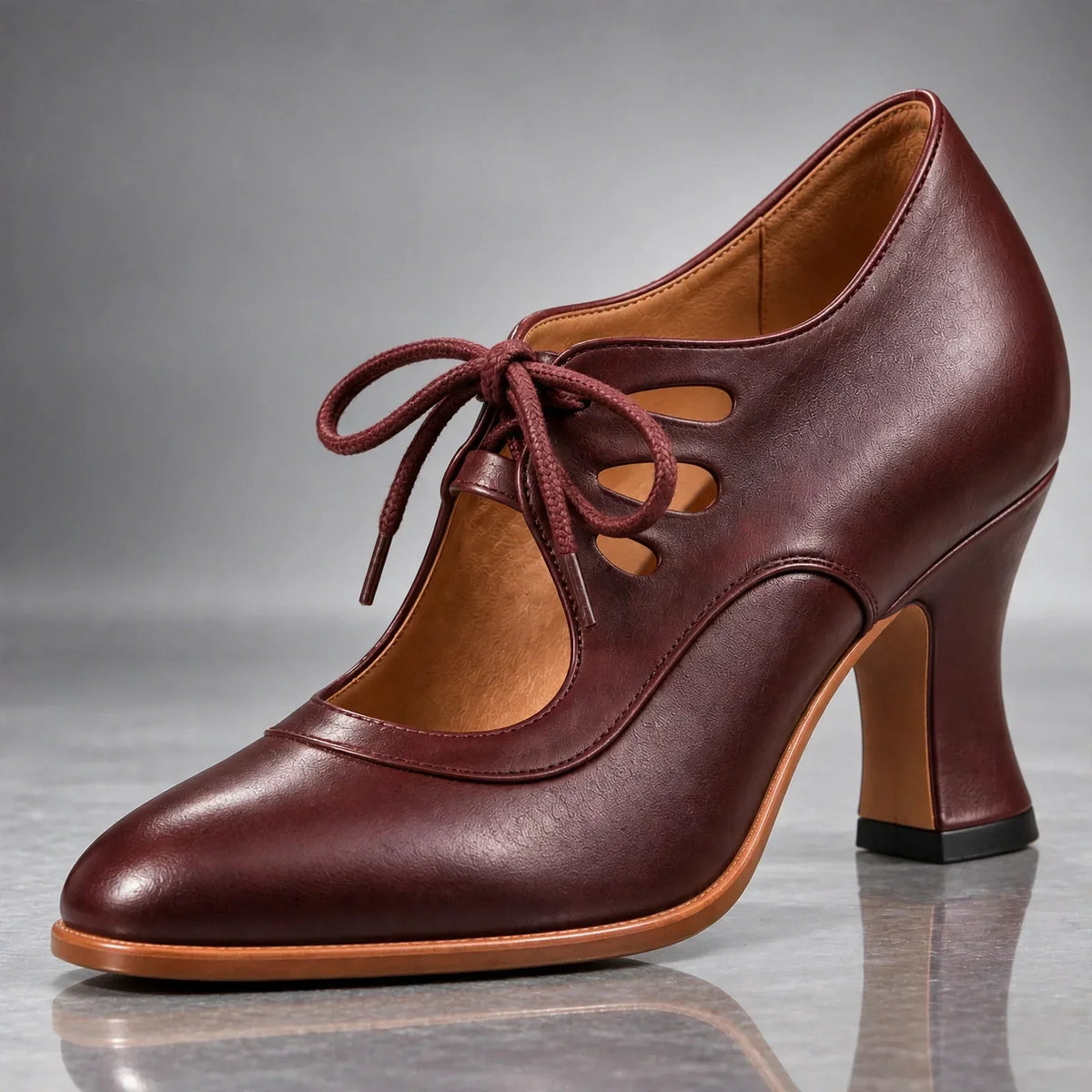 Heels Genuine Leather Lace-Up Sculpted Curved Heel