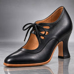 Heels Genuine Leather Lace-Up Sculpted Curved Heel