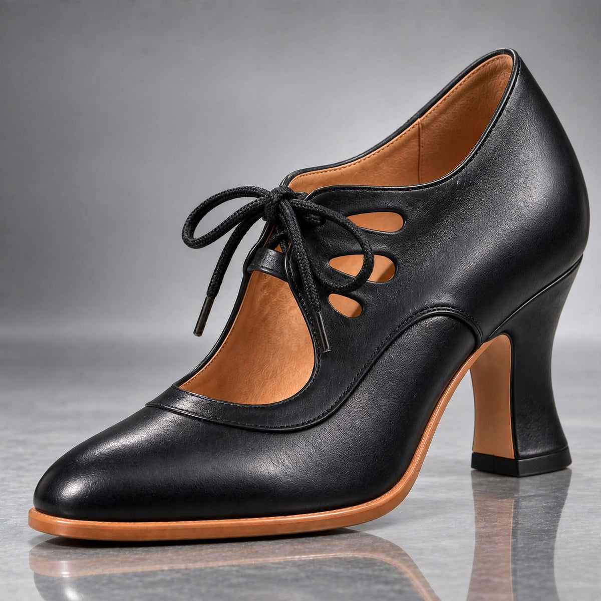 Heels Genuine Leather Lace-Up Sculpted Curved Heel