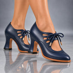 Heels Genuine Leather Lace-Up Sculpted Curved Heel