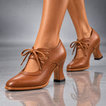 Heels Genuine Leather Lace-Up Sculpted Curved Heel
