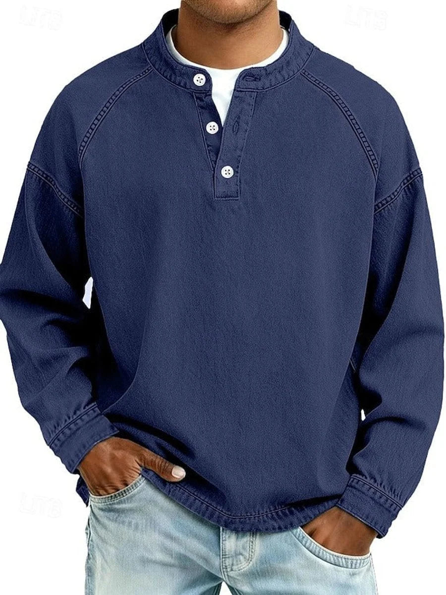 Henley Shirt Soft Knit Raglan Sleeves Relaxed Fit