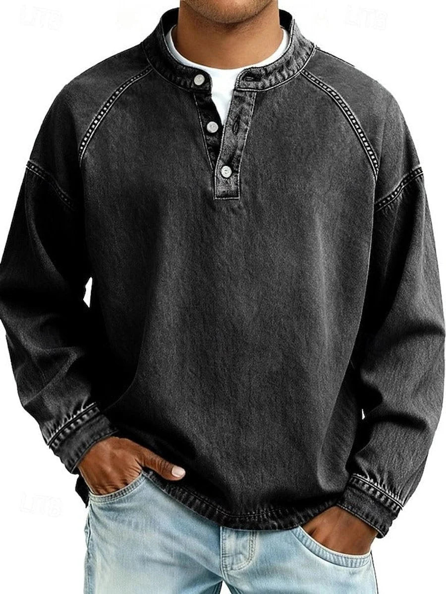 Henley Shirt Soft Knit Raglan Sleeves Relaxed Fit