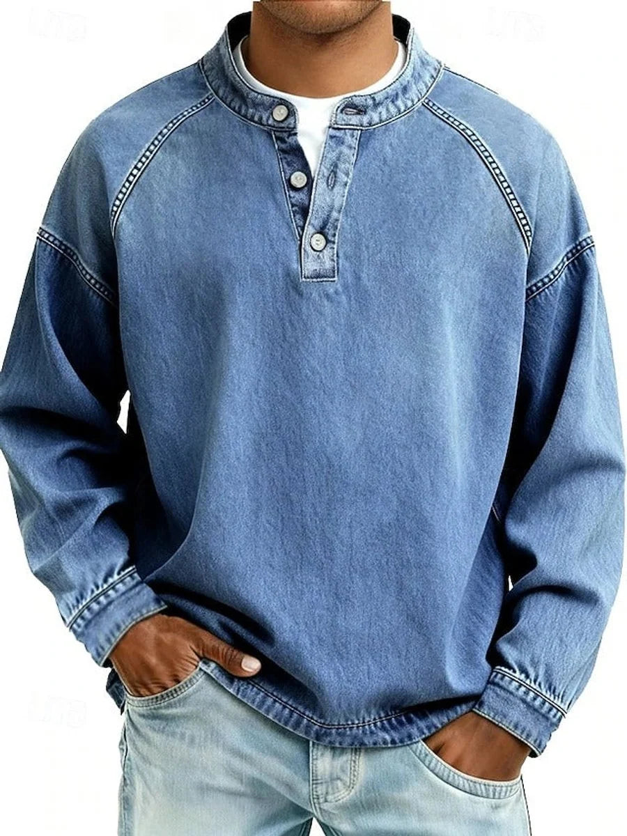 Henley Shirt Soft Knit Raglan Sleeves Relaxed Fit