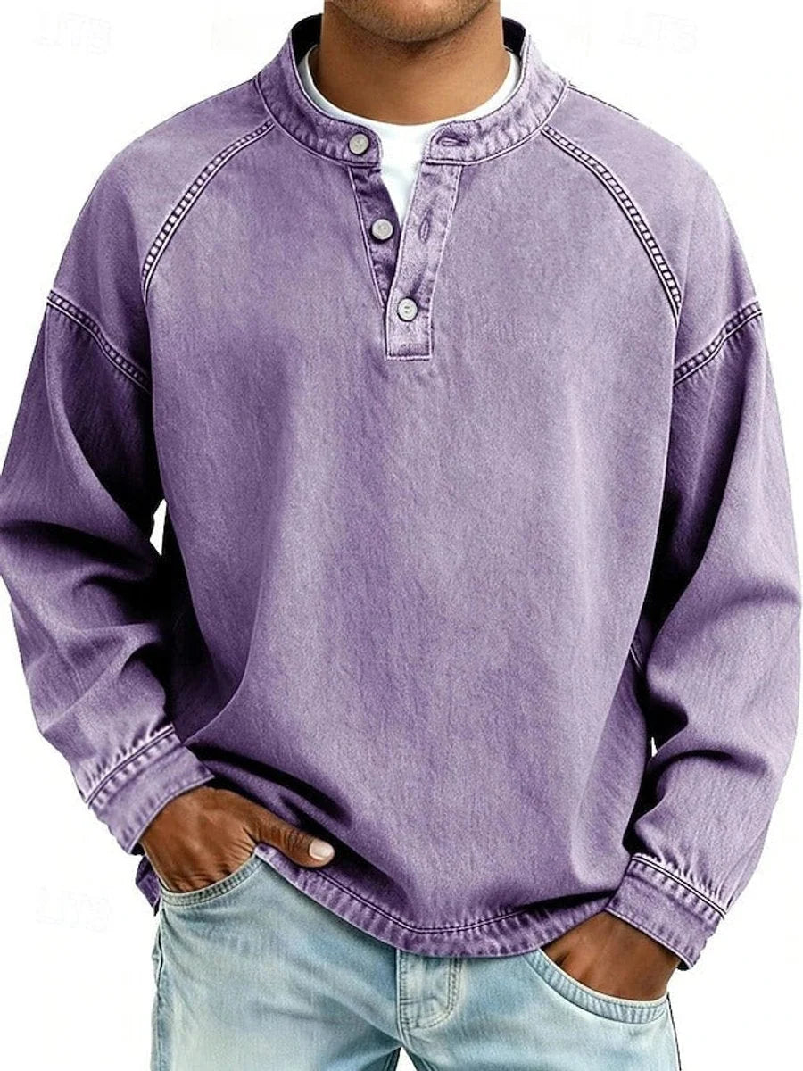 Henley Shirt Soft Knit Raglan Sleeves Relaxed Fit