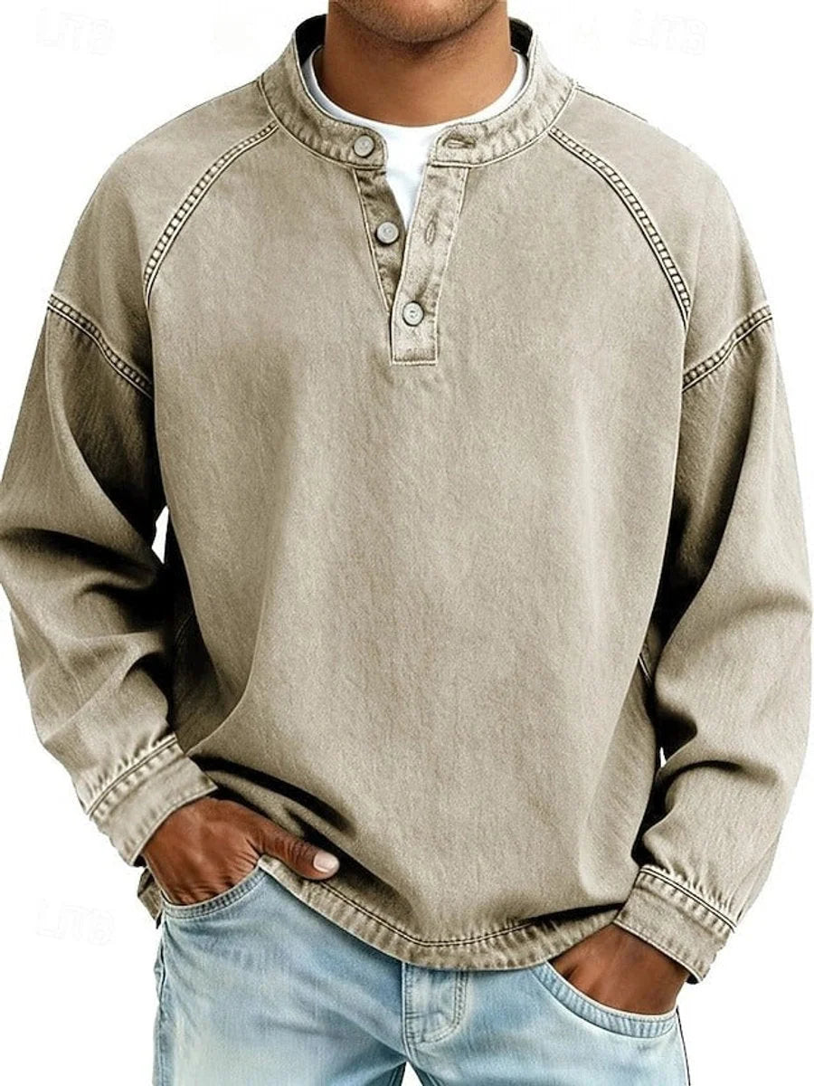 Henley Shirt Soft Knit Raglan Sleeves Relaxed Fit