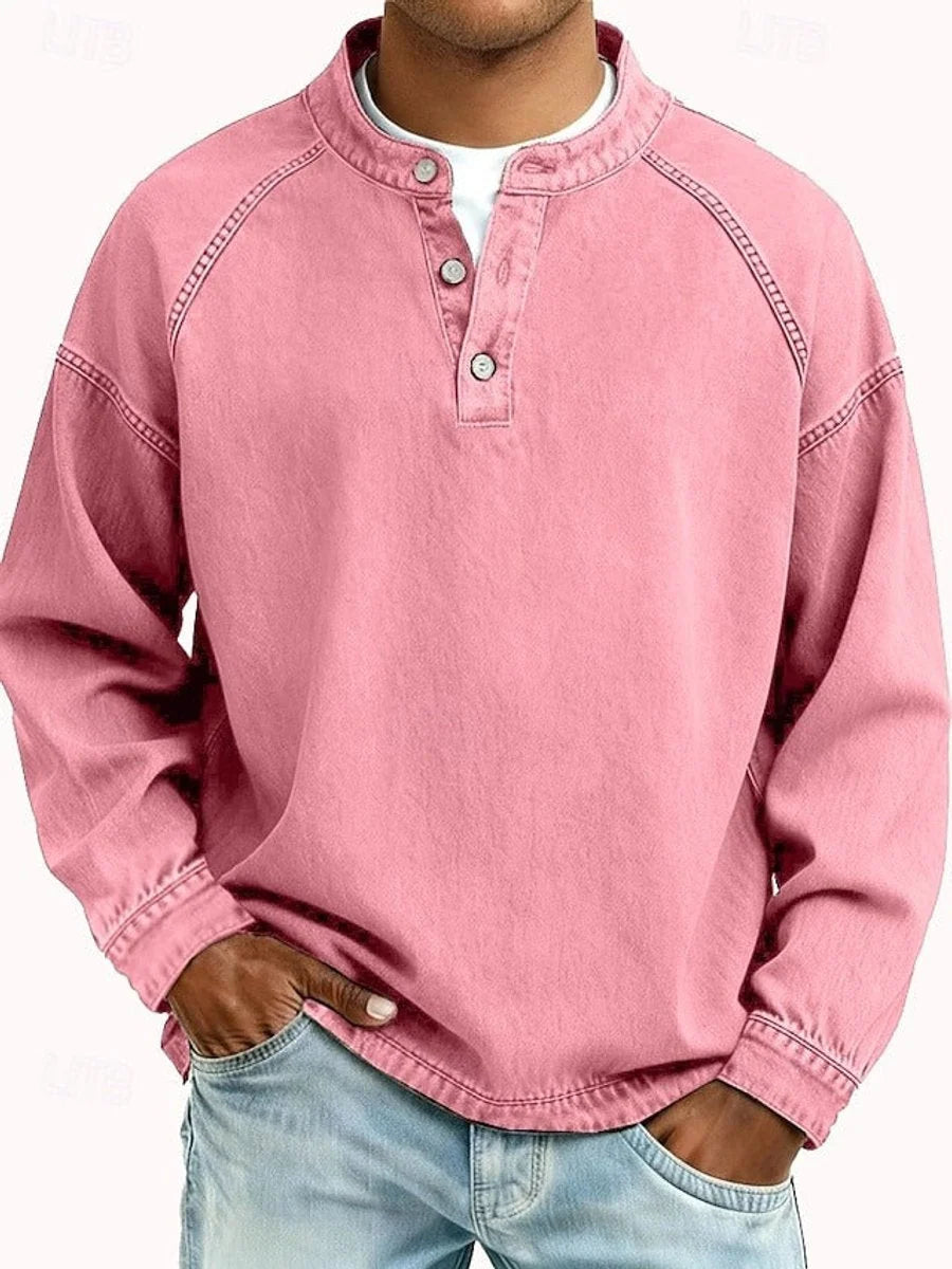 Henley Shirt Soft Knit Raglan Sleeves Relaxed Fit