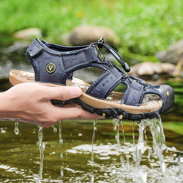 Hiking Sandals Closed-Toe Cowhide Leather Non-Slip