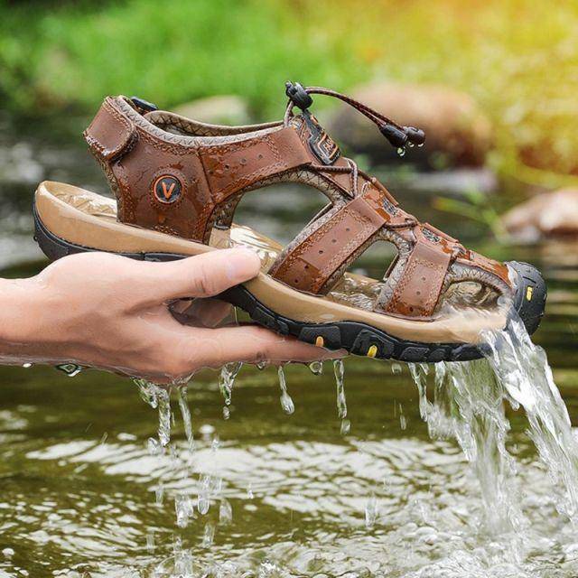 Hiking Sandals Closed-Toe Cowhide Leather Non-Slip