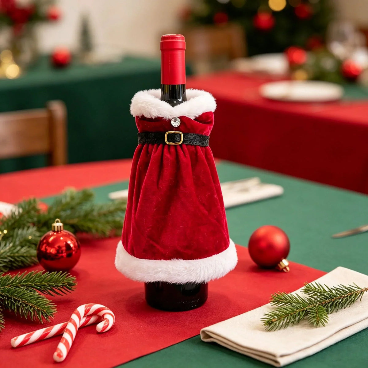 Holiday Bottle Cover Santa Claus Design Soft Durable Fabric