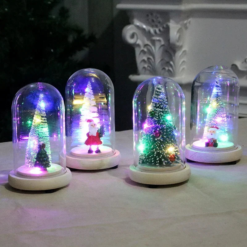 Holiday Display Dome Battery-Powered LED Glass & Wood
