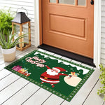 Holiday Door Mat Snowman Checkered Weatherproof & Non-Slip Backing