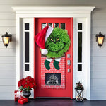 Holiday Door Wreath Grinch Face Weather-Resistant Indoor & Outdoor