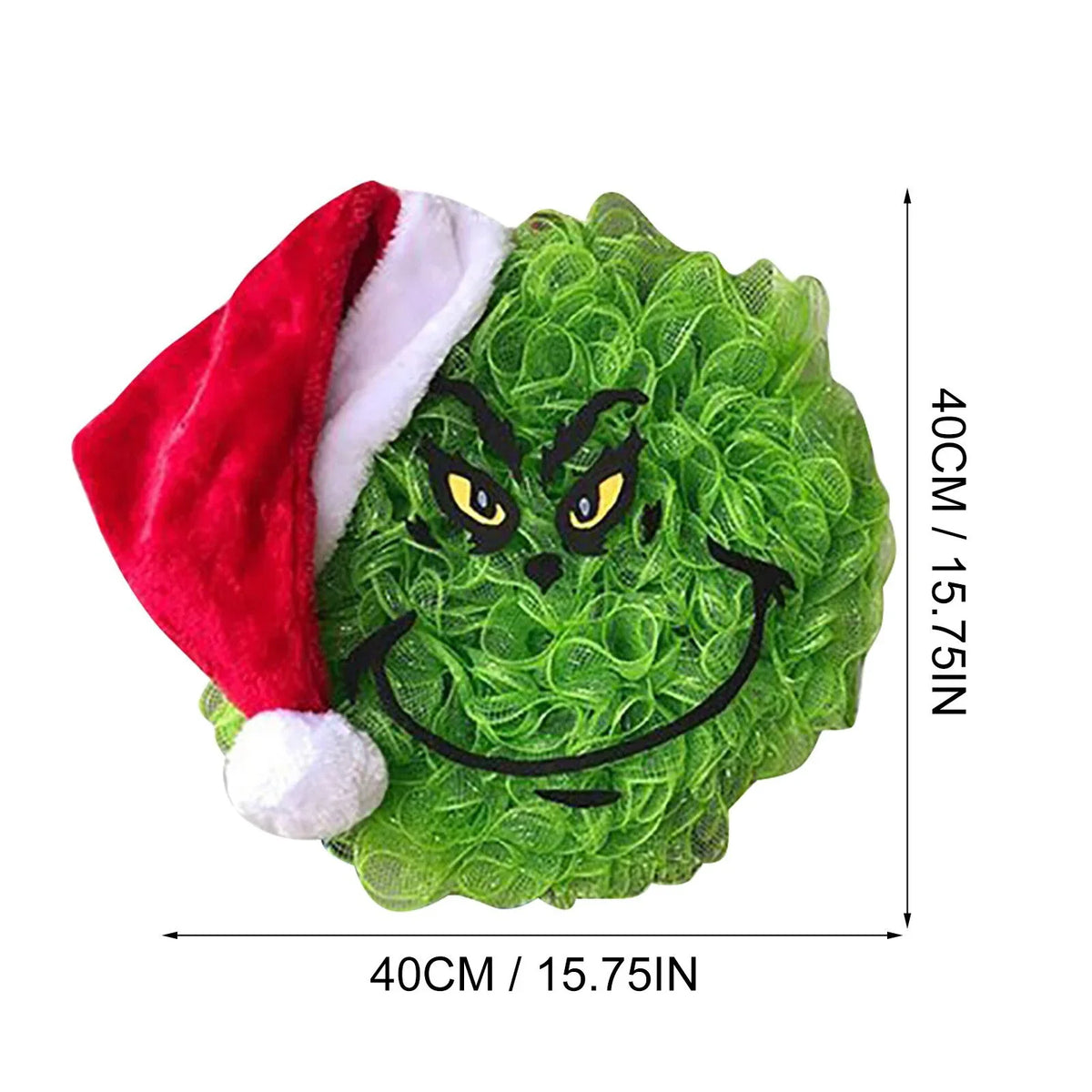 Holiday Door Wreath Grinch Face Weather-Resistant Indoor & Outdoor