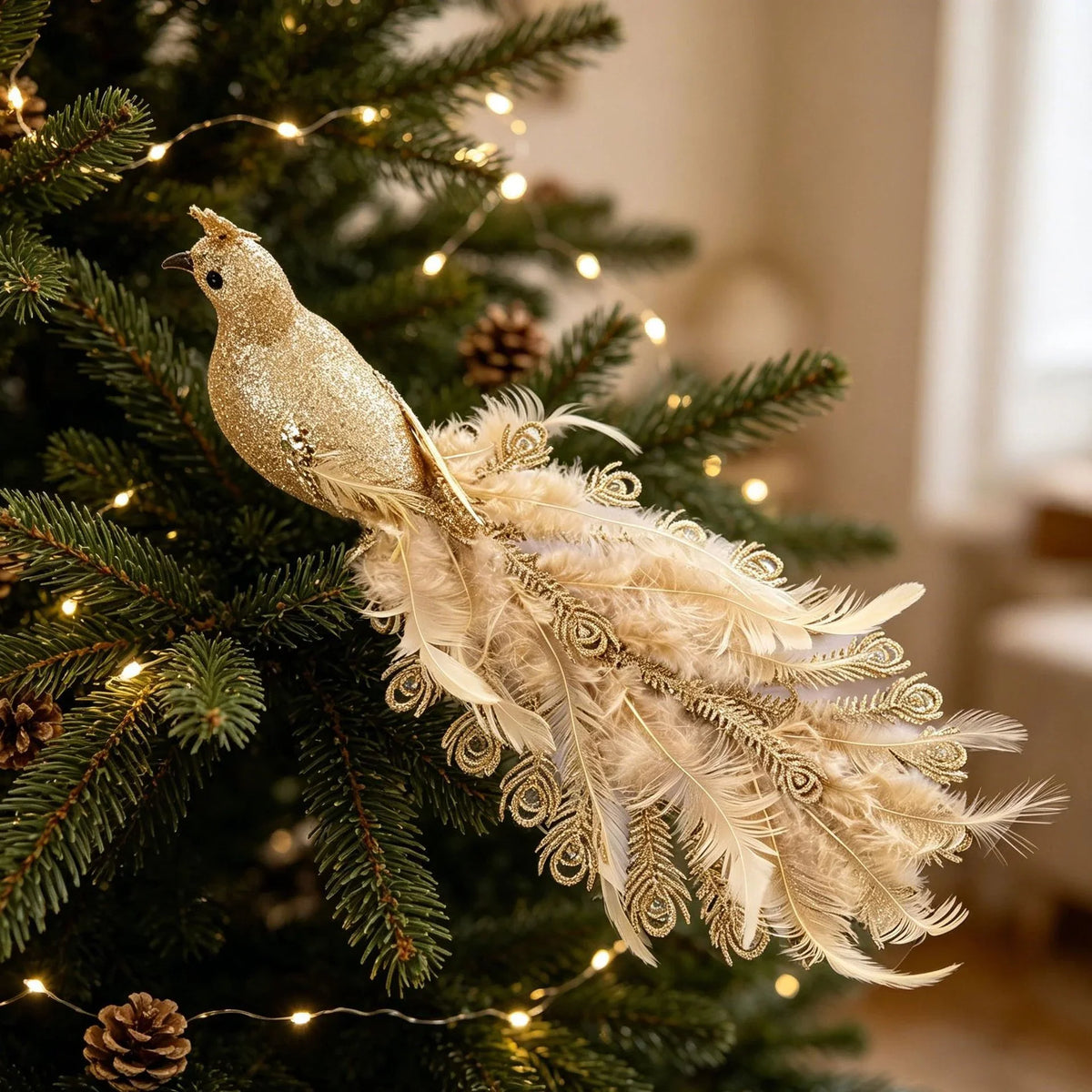 Holiday Feather Decoration Delicate Feathers & Sparkling Accents
